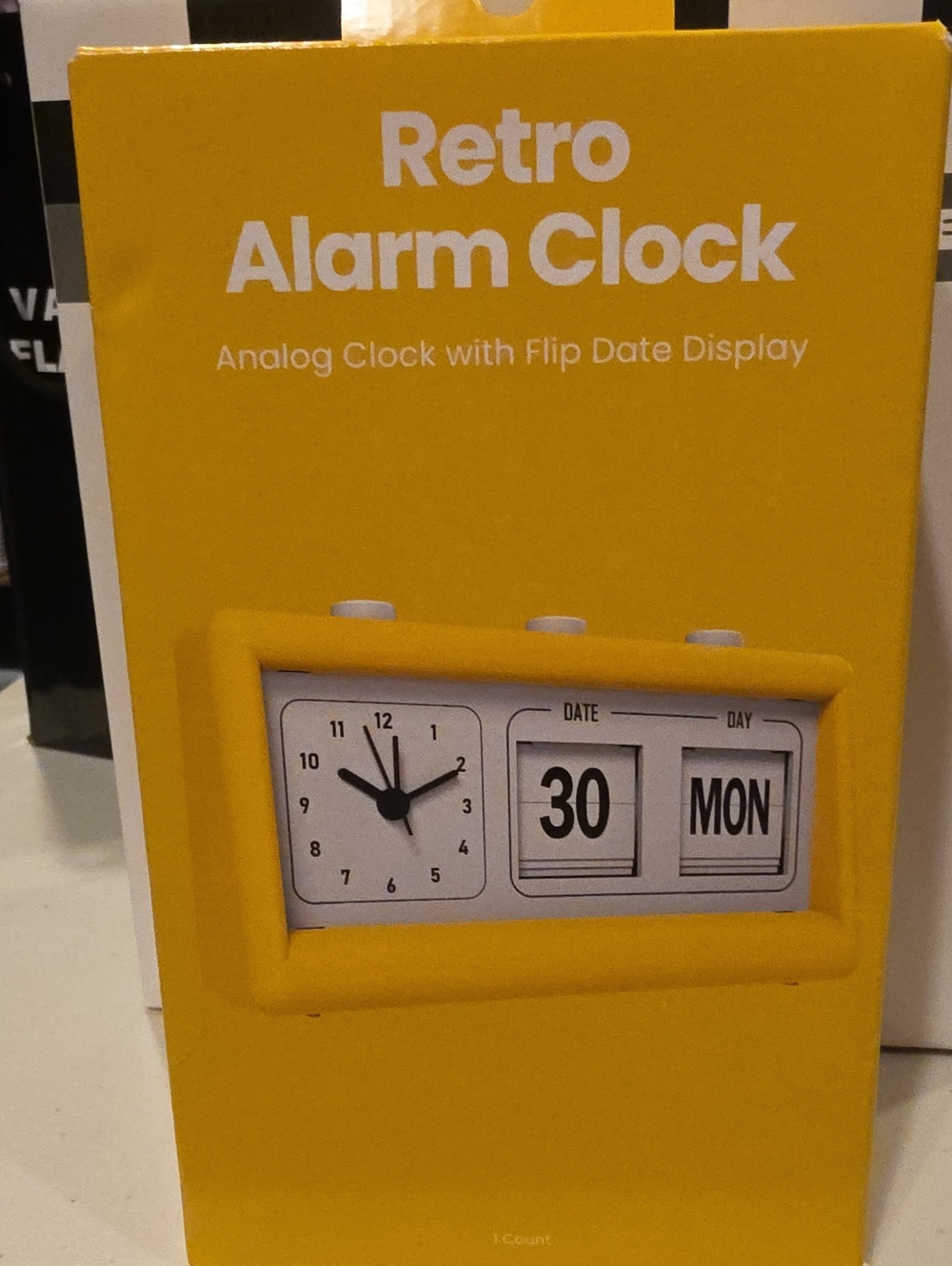 Retro Alarm Clock - Yellow Analog Clock with Flip Date Display